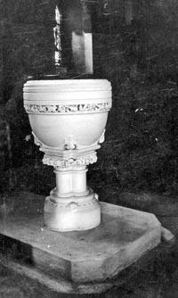 The baptismal font in use in St. James', Collyhurst in 1971