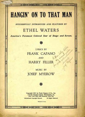 "Hangin' on to That Man" sheet music signed by the composer