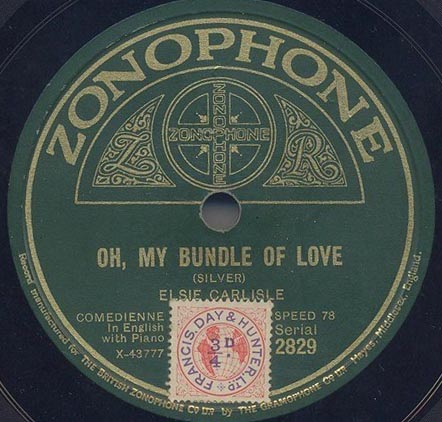 Elsie Carlisle's "Oh, My Bundle of Love" on Zonophone 2829 (label). Image courtesy of Erik Høst.