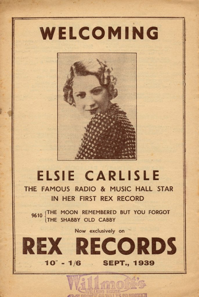 Announcement of Elsie Carlisle's having signed on to Rex Records